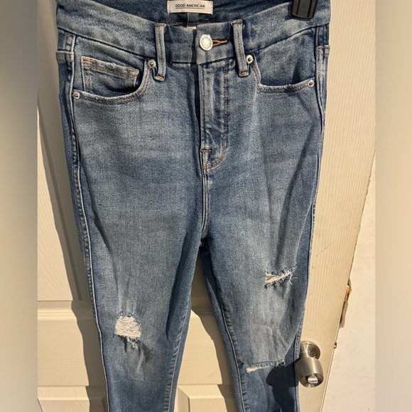 Good American Good Legs Stretch Distressed Skinny Jeans Indigo 439 Size 0 25 - Picture 5 of 16